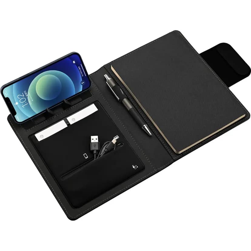 A5 boyutunda not defteri ve 7000 mAh kapasiteli powerbank içeren kurumsal organizer