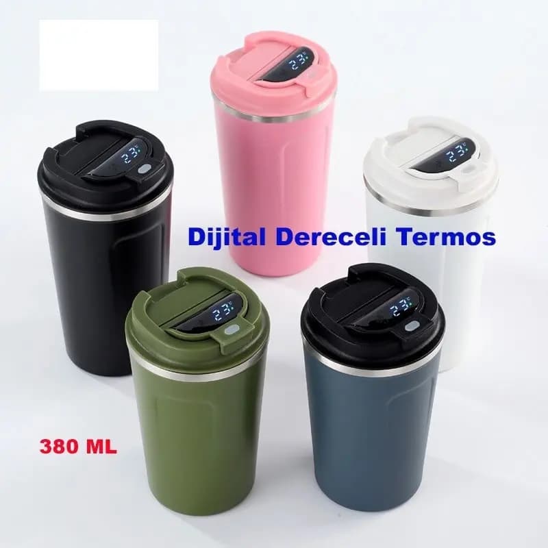 Dijital termometreli, 380 ml kapasiteli, renkli termos seti. - Promosyonbank