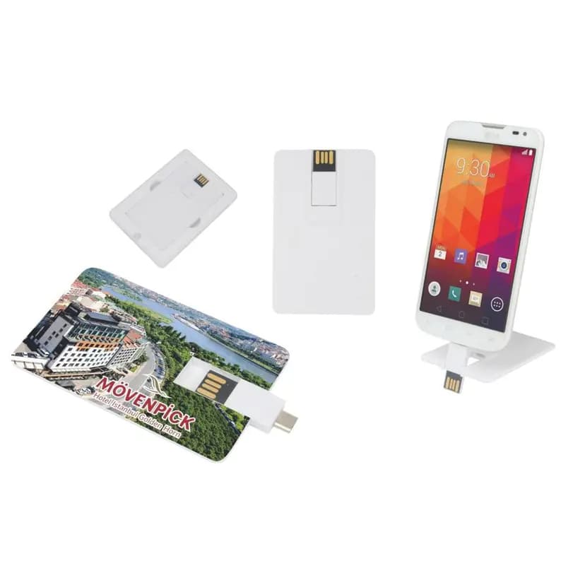 8 GB kapasiteli OTG özelliğine sahip kartvizit tasarımlı USB bellek