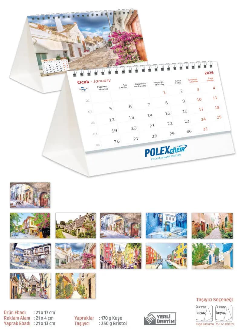 Promosyon piramit takvim, beyaz bristol, 21x17 cm, 170 g kuşe. - Promosyonbank
