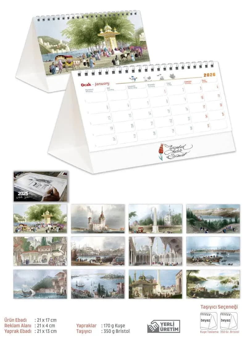 Promosyon piramit takvim, beyaz bristol, 21x17 cm, şık tasarım. - Promosyonbank