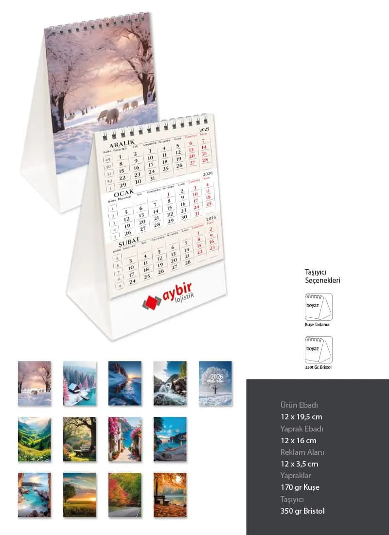 Promosyon piramit takvim, beyaz bristol, 12x19.5 cm, şık tasarım. - Promosyonbank