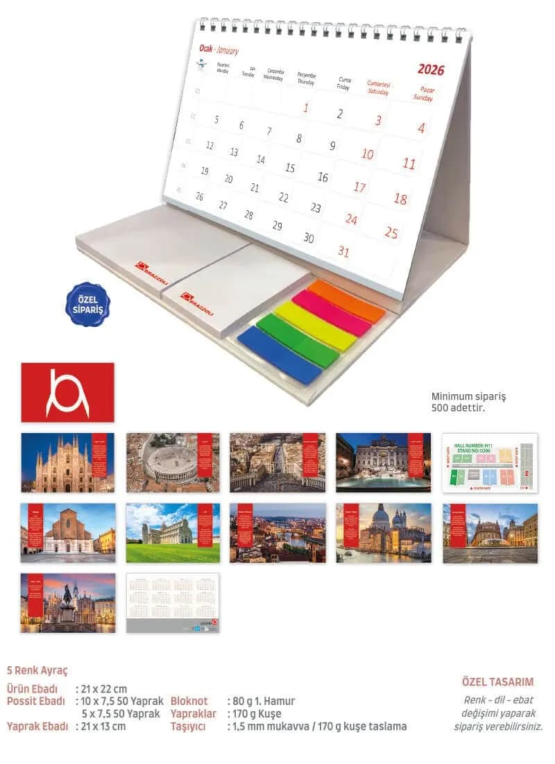 Üçgen formda masaüstü kullanıma uygun özelleştirilebilir promosyon takvim