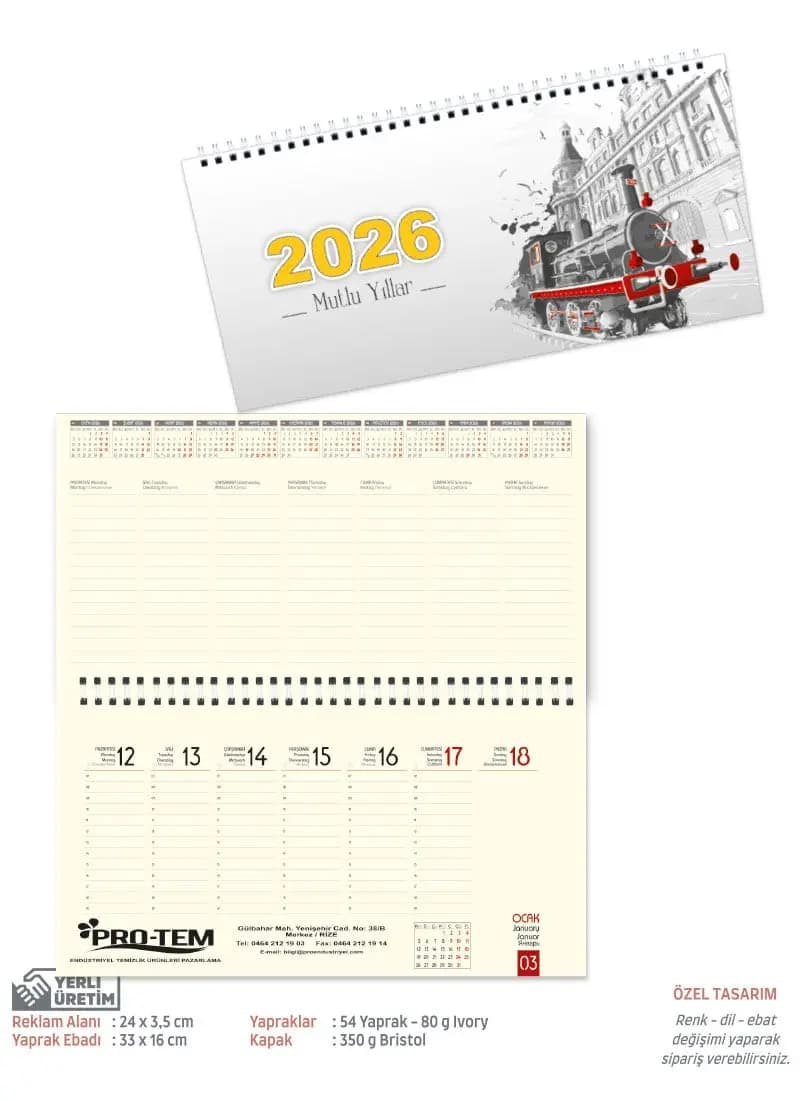 2026 masa takvimi, ivory yaprak, spiral cilt, şık tasarım. - Promosyonbank