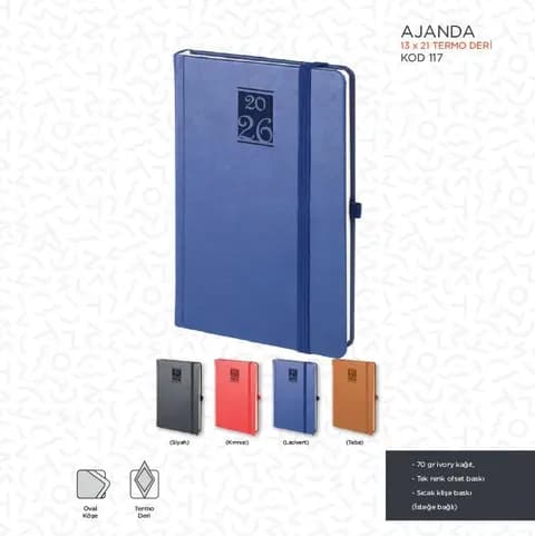 13x21 cm boyutlarında termo deri kapaklı kurumsal ajanda