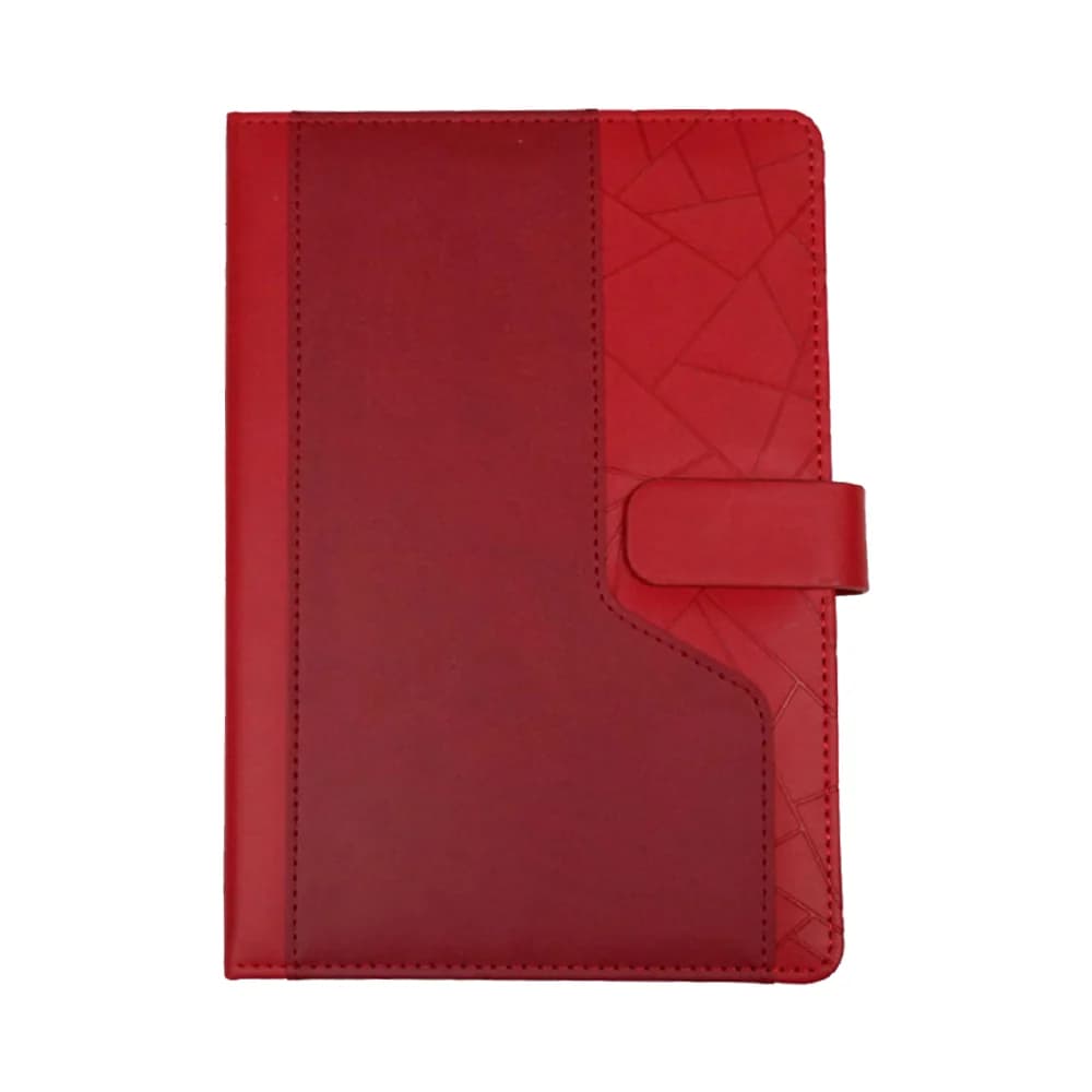 Promosyon kırmızı desenli kapaklı defter, mıknatıslı yan kapakçık