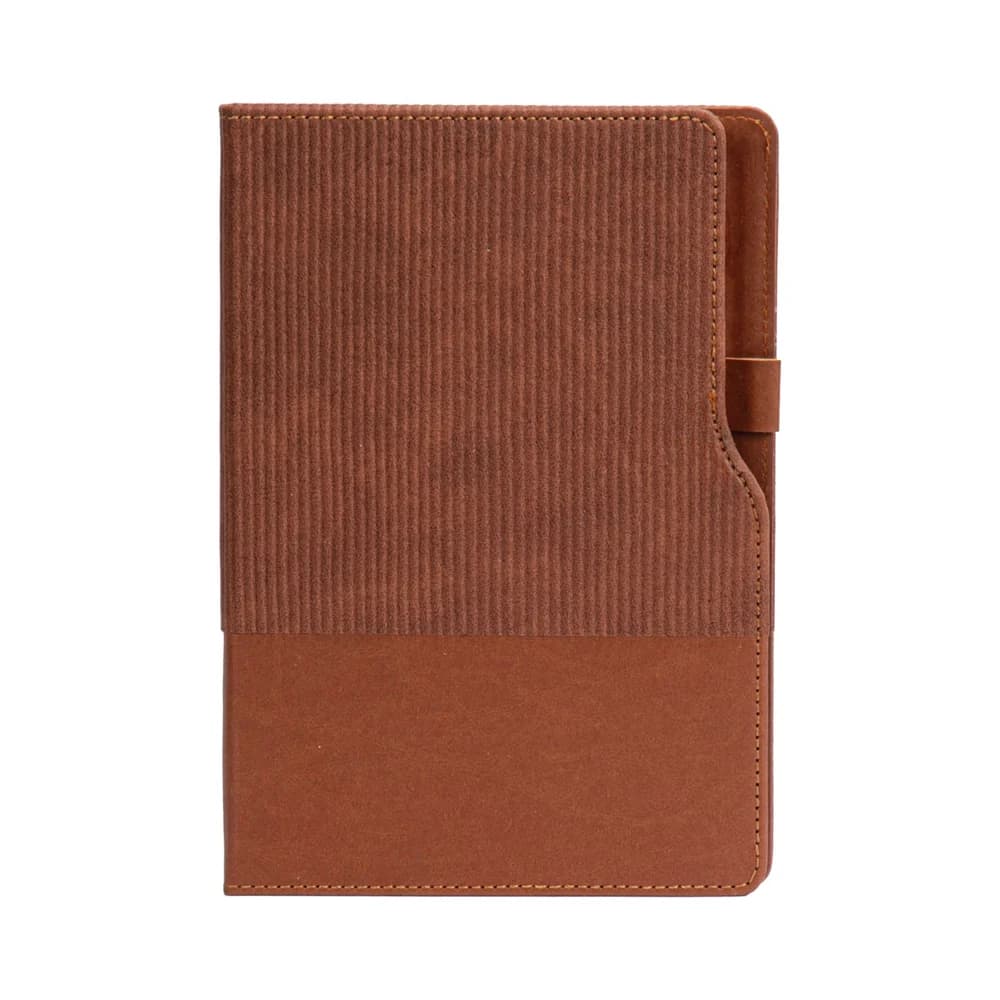 Promosyon kahverengi kapaklı defter, yan kalemlik bölmesi
