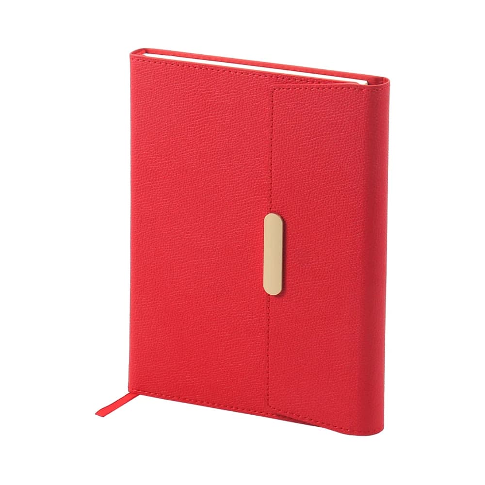 Promosyon kırmızı sert kapaklı defter, altın manyetik kilit