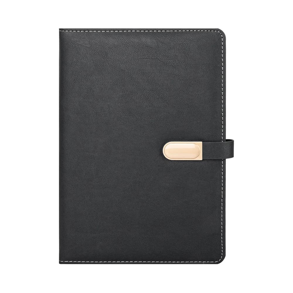 Promosyon siyah ince taneli sert kapaklı defter, metal tokalı lastik