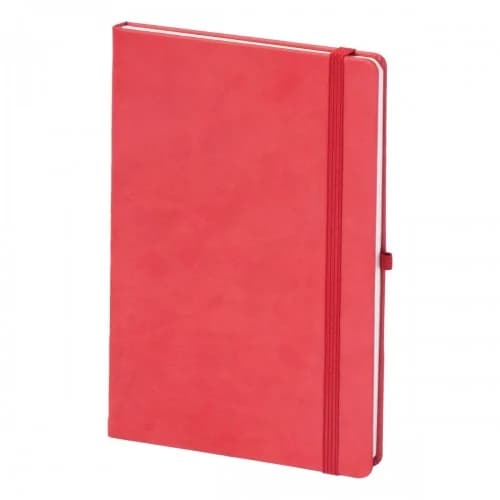 Promosyon kırmızı kumaş dokulu düz kapak defter, lastikli kapanış