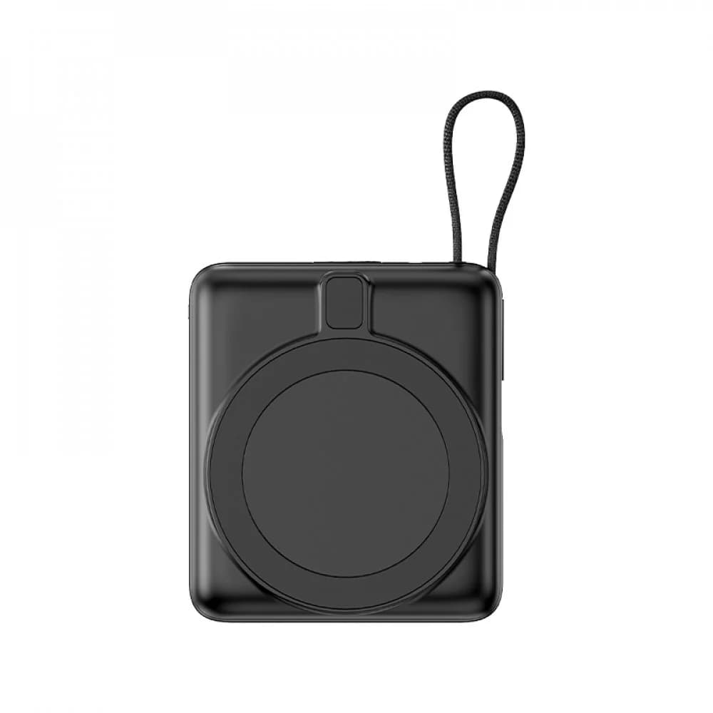 Mat siyah MagSafe powerbank, ortada yuvarlak manyetik şarj pedi