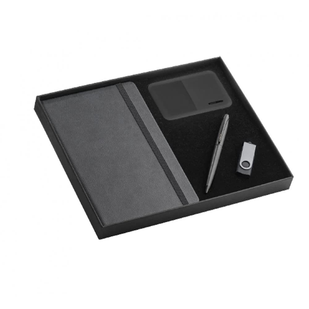 Promosyon üst segment hediye seti, defter ve kalem ve usb, siyah sunum kutusu
