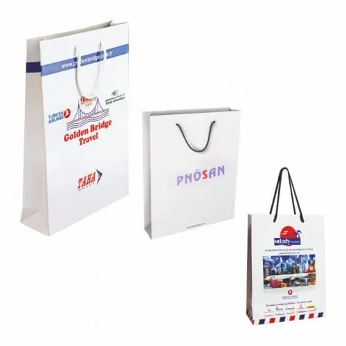 Karton malzemeden üretilmiş logolu baskı yapılabilen promosyon çanta