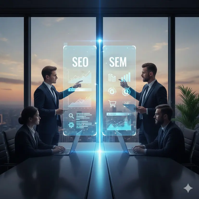 SEO ve SEM stratejileri için grafiksel temsil, anahtar kelime araştırması ve analiz süreçleri