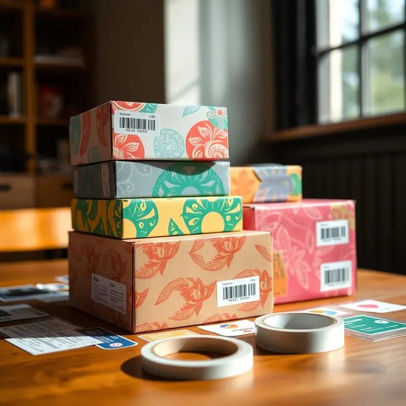 E-ticaret kutu kaplama için özel tasarım etiket ve sticker seti