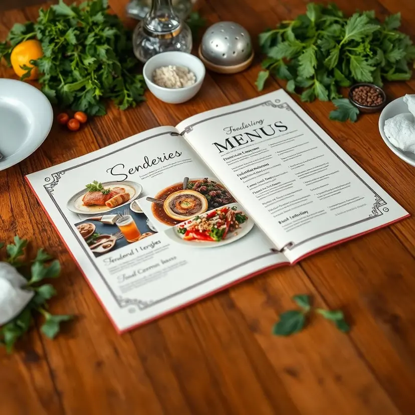 Ahşap ve deri kaplama lüks restoran menüsü için promosyon tasarımı