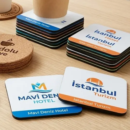 Kurumsal logolu baskı için ideal promosyon bardak altlığı modelleri