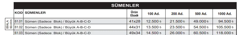 sümen fiyatları
