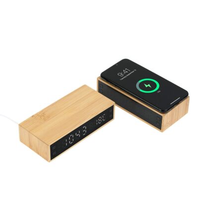 Wireless  Mobil Şarj Cihazı Ve Bambu Dijital Masa Saati - p7320 kodlu ürün görseli