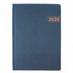 2026 yılı için ajanda veya planlayıcı, mavi kapaklı ve şık tasarım.