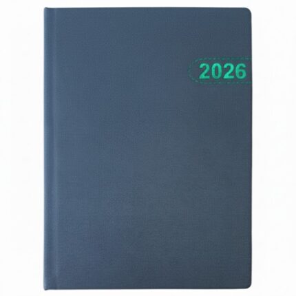 2026 yıl baskılı mavi ajanda, ofis ve günlük planlama için şık ve kullanışlı tasarım.