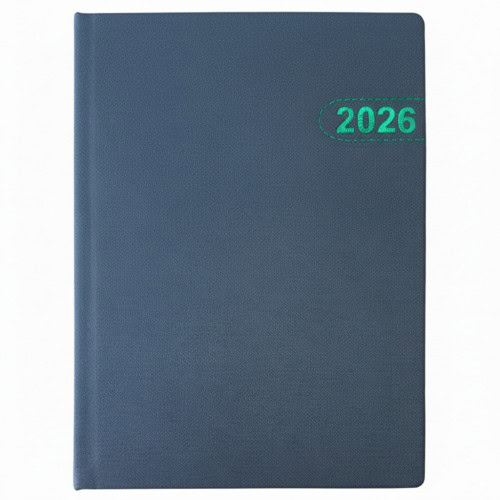 2026 yıl baskılı mavi ajanda, ofis ve günlük planlama için şık ve kullanışlı tasarım.