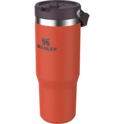 Paslanmaz çelik termos, Stanley markası, kırmızı renkli, taşınabilir ve su izolyasyonlu, ofis ve outdoor kullanımı için ideal.