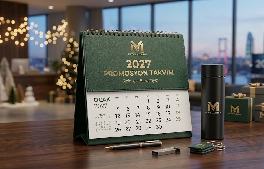 Ofis masası üzerinde logolu promosyon piramit takvim ve spiralli masa takvimi modelleri