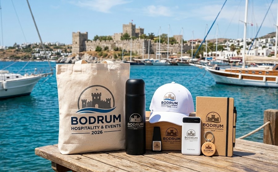 Bodrum promosyon ürünleri, bez çanta, termos ve ajanda seti.