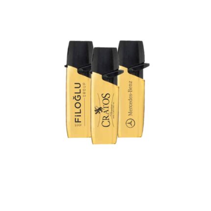 Şık gold kaplama detaylarına sahip rüzgâra dayanıklı premium promosyon çakmak genel görünümü.
