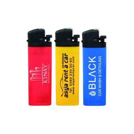 Kasai promosyon çakmak gövdesi üzerinde 4,5 cm x 2,2 cm genişliğinde UV ve tampon baskı alanı detayı.