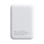 Beyaz renkli kablosuz şarj özellikli 5000 mAh Magsafe powerbank arka yüzey