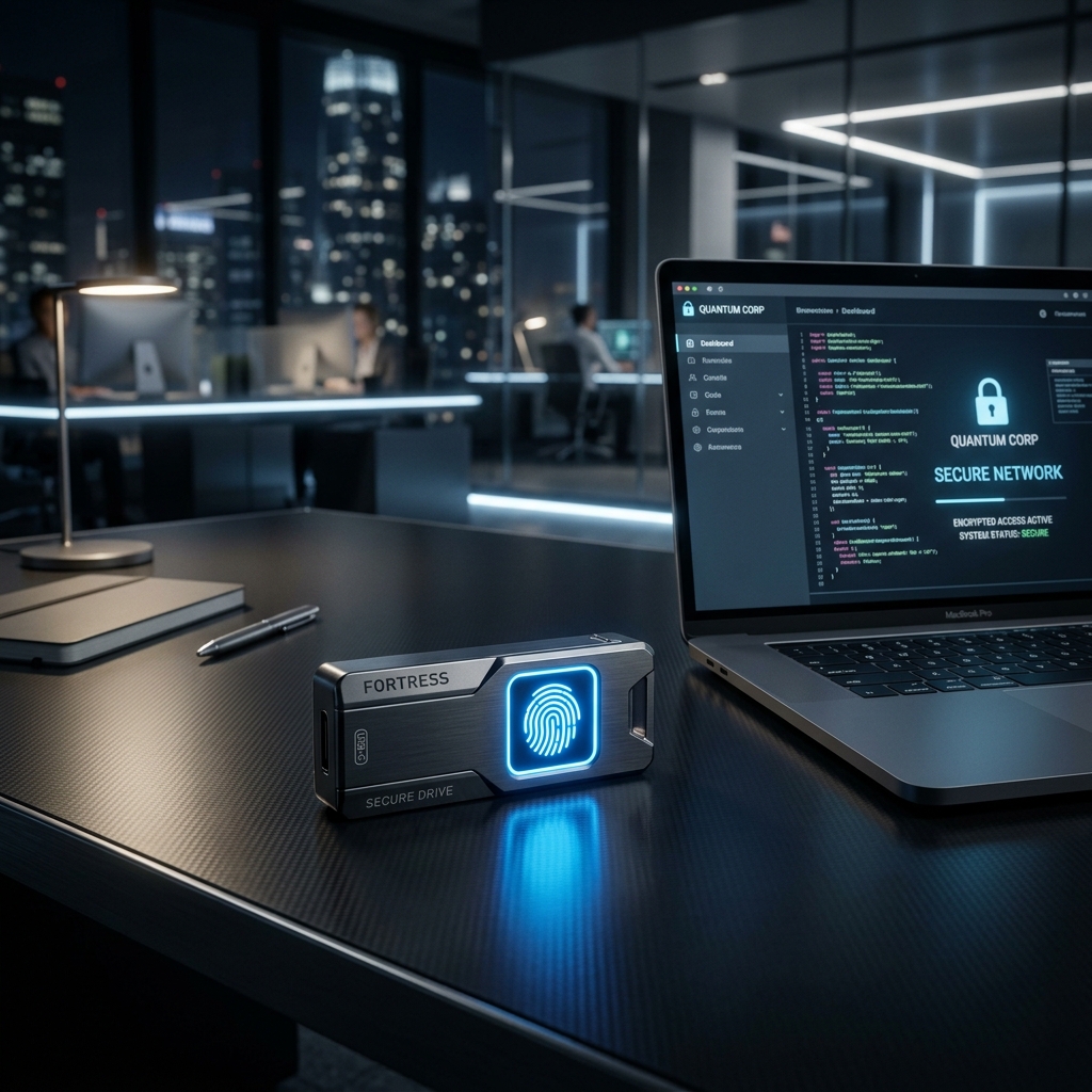 Şifreli ve Işıklı Promosyon USB Bellekler: Veri Güvenliği ve İnovatif Kurumsal İmaj Bir Arada Ofis masasında yüksek veri güvenliğine sahip metal promosyon USB bellek tasarımı